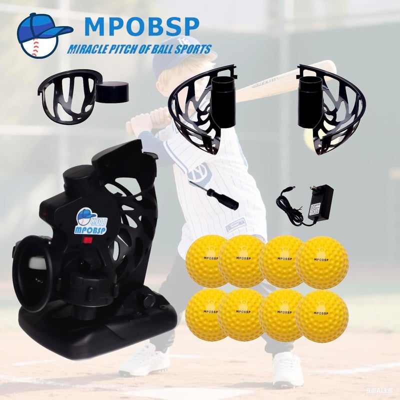 MPOBSP Upgraded Electronic Baseball Pitching Machine with Tripod/8 Balls for Youth - Adjustable Angles & Speeds,AC Powered & Battery Powered，Ideal for Beginner Batting & Fielding Training - Image 2